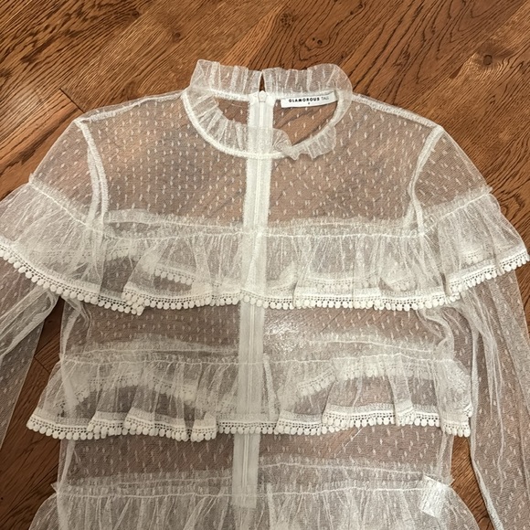 Sheer white top with rufffles size small - Picture 2 of 6